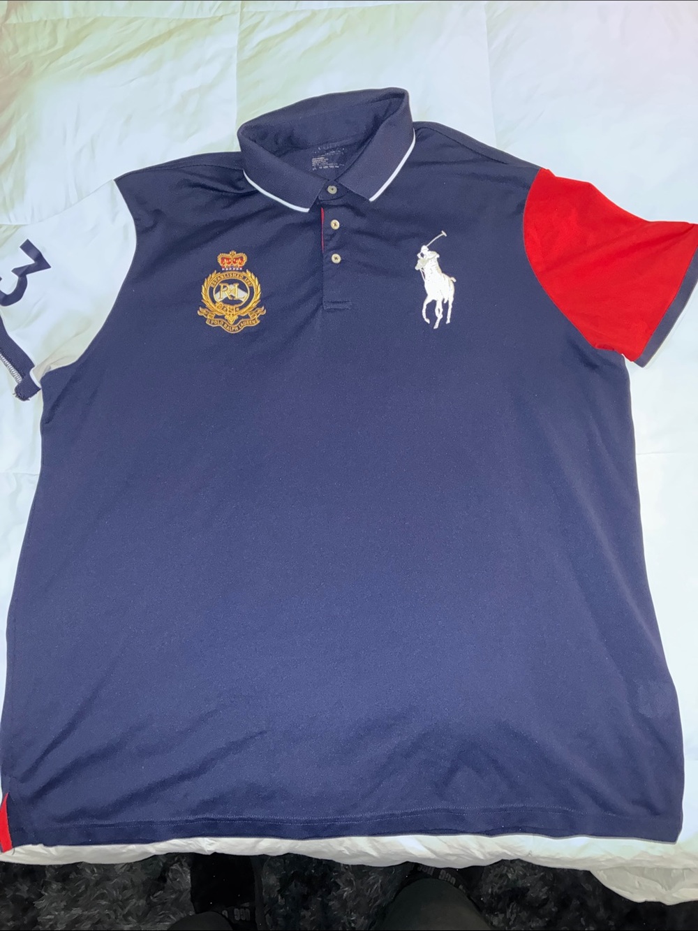 Polo by Ralph Lauren Navy Colorblock Polo with Red & White Sleeves